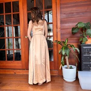 Vintage sleeveless boat neck champagne Party Dress w overskirt  50’s